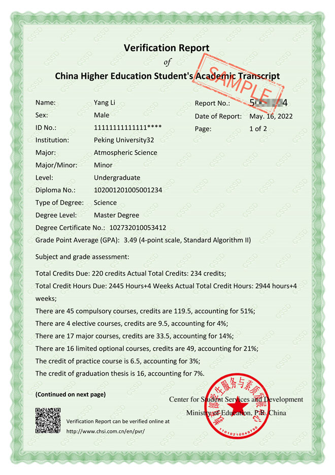 Sample Verification Report of China Higher Education Student's Academic Transcript_Page_1