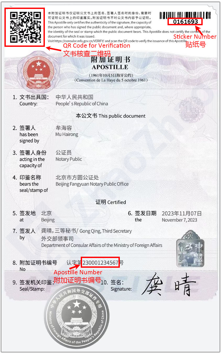 Sample Apostille Issued in China