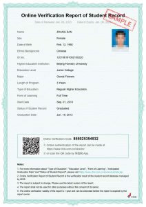 Sample Online Verification Report of Student Record